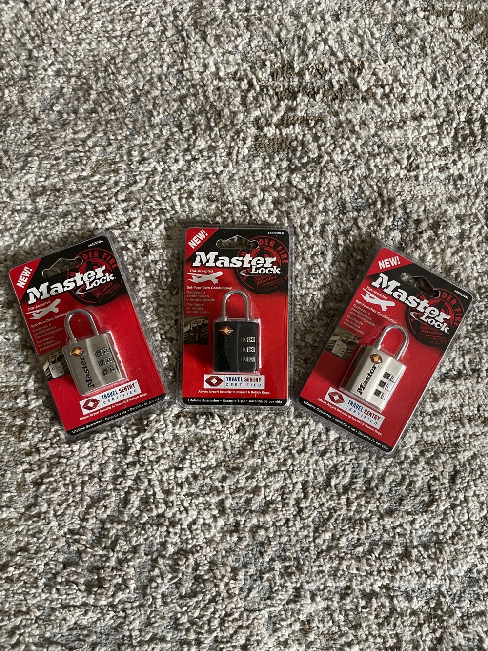 TSA-Approved Combination Travel Padlock - Silver and Black. $15 for all 3.